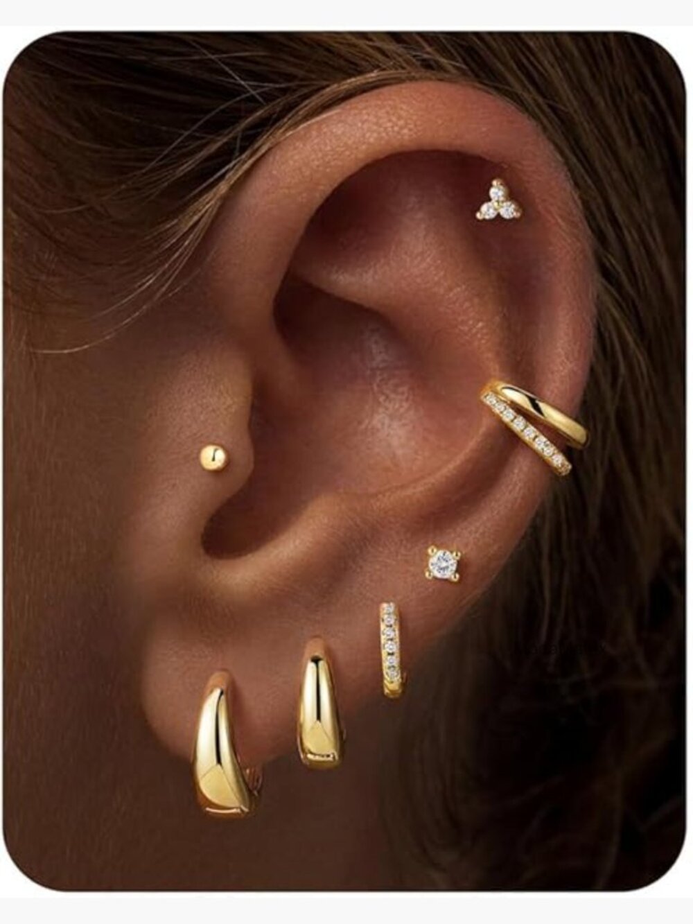 7 Pair Gold Hoop Earrings Set, Hypoallergenic Huggie Earrings for Women,